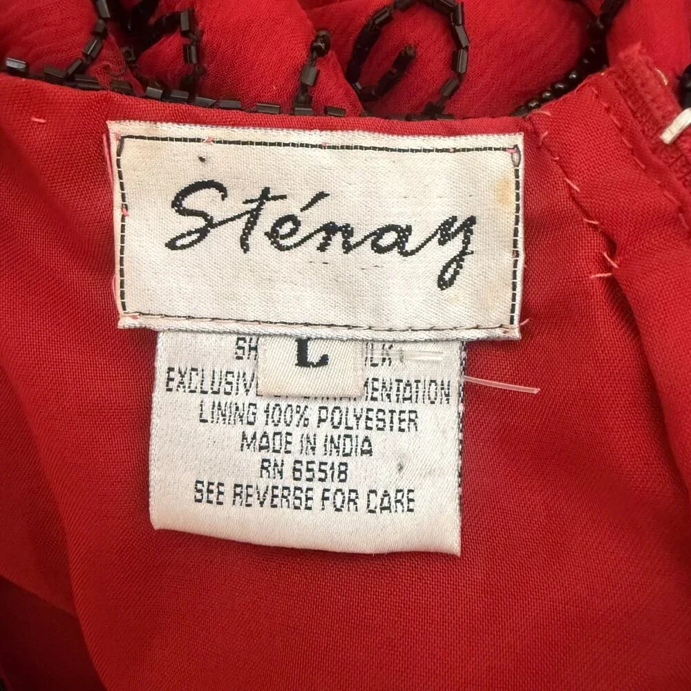 Vintage Stenay Red Silk Beaded Top | L | Holiday Party & Cocktail Blouse - Picture 11 of 13